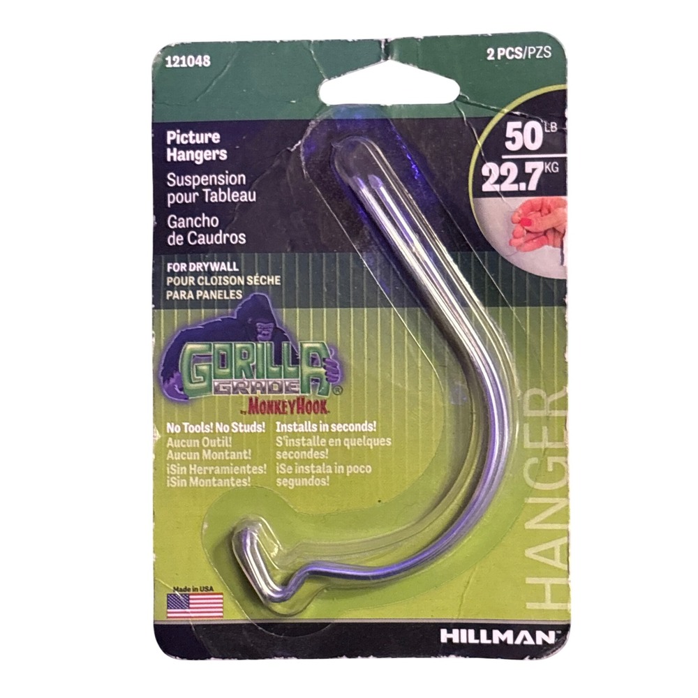 NEW Hillman Gorilla Grade Monkey Hook Picture Hangers 50 lb Drywall 2 Pack